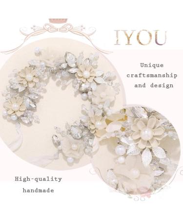 IYOU Flower Princess Headpiece Silver Sparkly Crystal Hair Dress Pearl Communion Wedding Hair Accessoris for Girls - Buy Online on GoSupps.com