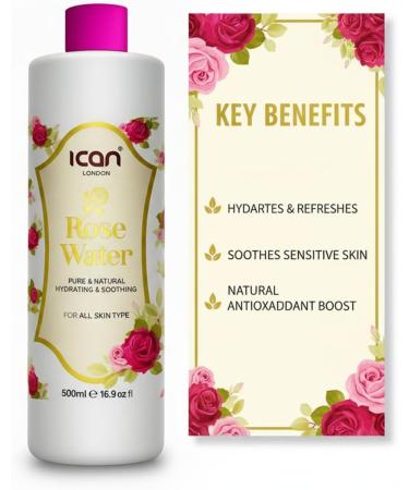 ICAN 100% Natural Rose Water - Hydrating and Purifying (1000ml) - Buy Online on GoSupps.com