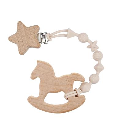 PandaEar Silicone Pacifier Clips 4 Pack for Boys and Girls - Baby Binky Holder Strap with Wooden Teething Toy - Universal Fit for Teethers - Gender Neutral - Buy Online on GoSupps.com