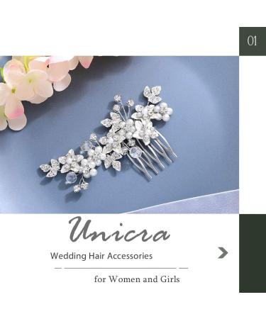 Unicra Bride Wedding Hair Comb Silver Flower Hair Accessories Pearl Bridal Headpiece for Women and Girls - Buy Online on GoSupps.com