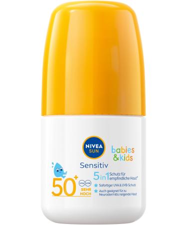 Nivea Sun Babies & Kids Sensitive protection sun scooter 50+ (50 ml) sunscreen roll-on with SPF 50+ extra waterproof sun milk as a practical scooter for children - Buy Online on GoSupps.com