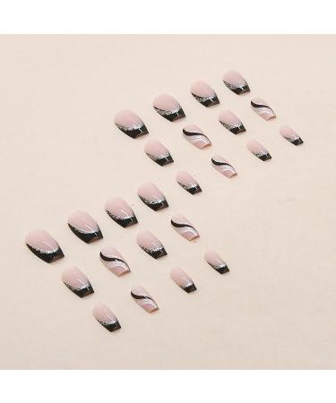 Groovy Nights Silver Glitter Swirl Long Coffin Fake Nails with Glue - 24PCS Set - Buy Online on GoSupps.com