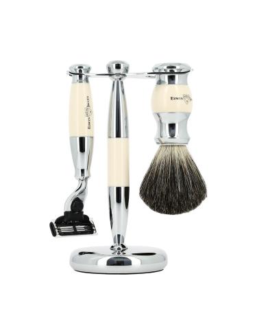 Edwin Jagger Imiation Ivory & Chrome Shaving Set Compatible with Mach3 Cartridge