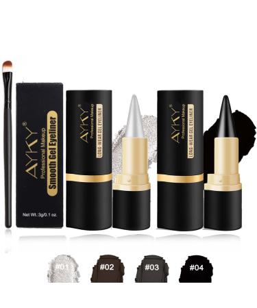 Rationalu Gel Eyeliner Rational Gel Eyeliner Natural Black Eyeliner Cream Waterproof Smudge Proof Ayky Long Wear Gel Eyeliner Matte Smokey Eye Liners Eyeshadow Stick for Party Looks (#01+#04)