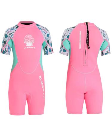 Wetsuit Kids Full Suits 2.5mm Neoprene Wet Suit UV Protection Keep Warm Long Sleeve Wetsuits for Swimming Diving Scuba Girl's Shorty Pink Medium