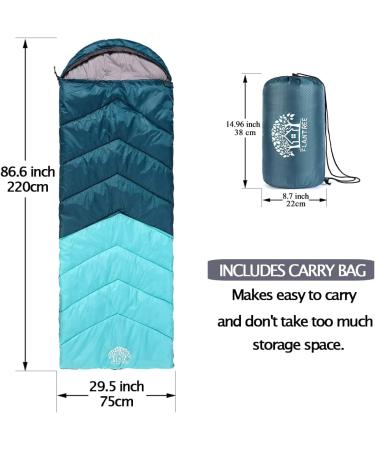 Flantree Sleeping Bag 4 Seasons - Lightweight & Waterproof for Camping & Hiking - Adults & Kids - Warm & Cool Weather - Compression Bag Included - Dark Green/Lake Blue - Buy Online on GoSupps.com