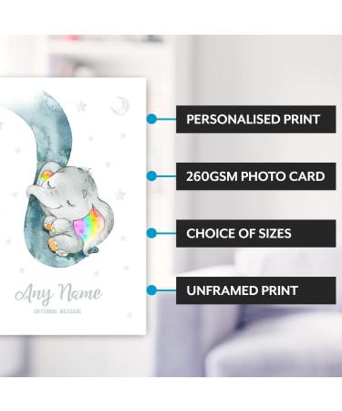 Personalised Rainbow Baby Gifts - DUMBO Elephant Wall Print | New Baby Gift for Birth, Birthday, Christening | Keepsake Nursery Decor - Buy Online on GoSupps.com