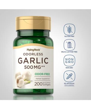 Piping Rock Odorless Garlic Softgels 500mg - 200 Count Herbal Supplement - Non-GMO & Gluten Free - Buy Online on GoSupps.com