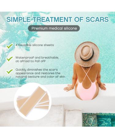 Silicone Scar Strips 1.6''x6'' - 4 pcs Multi-Use Scar Removal Cream (2 Month Supply) - Reusable Scar Tape - Flesh Color - Buy Online on GoSupps.com