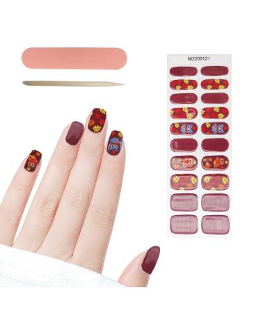 Semi Cured Gel Nail Strips 20 PCS Halloween Gel Nail Polish Stickers Wraps Adhesive Gel Nail Stickers with Nail File Stick and Sealing Strip(Halloween-B) Halloween B
