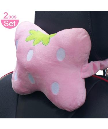 MissSoul 2Pcs Car Neck Headrest Pillow Set | Cute Pink Strawberry Design | Soft & Comfortable Head Cushion for Driving - Buy Online on GoSupps.com