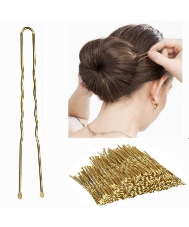  U Shaped Hair Pins Gold French Blonde Bobby Buns Clips for Updos Ballets 100 Pcs 6cm /2.4in Metal Hair Styling Grips for Women Girls
