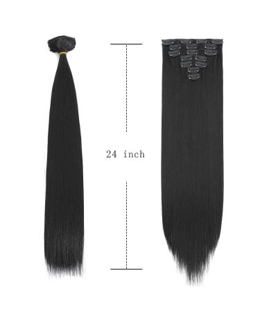 24 Black Clip-In Hair Extensions - Heat Resistant Synthetic Fiber - Double Weft - Full Head Set for Black Women - Buy Online on GoSupps.com