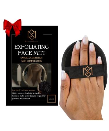 MS Premium Exfoliating Facial Mitt - Dry Skin Remover for Face Deep Exfoliating Scrubber Instantly Removes Dry Skin Gently Improves Complexion Shower Mitt for Gentle Face Exfoliation 1pc - Black