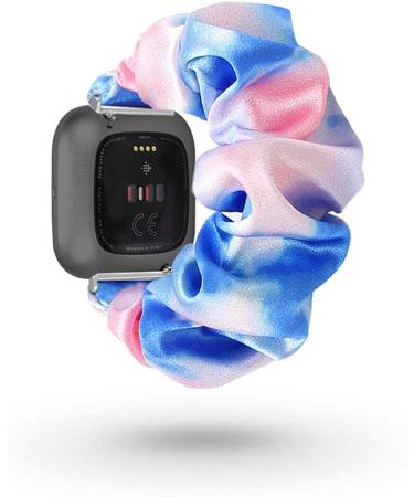 UooMoo Tie Dye Scrunchie Elastic Band for Fitbit Versa - Blue & Pink | Replacement Wristband for Versa Series 6, Versa 2, Versa Lite - Elastic Hair Wristband - Buy Online on GoSupps.com
