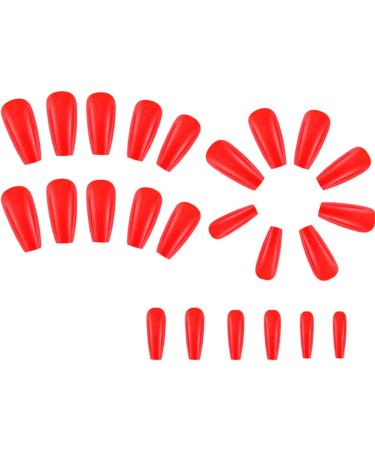 Glossy Red Color Fake Nail Coffin Medium Press on Nails Tips Nail Art Decoration for Women and Girls Manicure 24pc - Buy Online on GoSupps.com