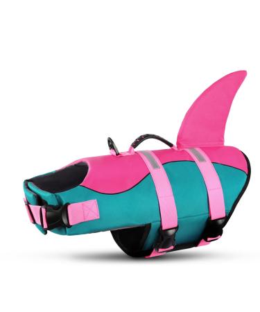Queenmore life jacket Dog adjustable dogs life jacket ripstop lifeguard with high buoyancy and durable rescue handle for dogs for small medium dogs (Peacock S) S Peacock Shark