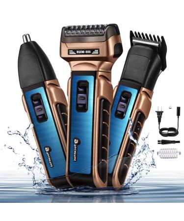 Electric Razor for Men, Mens Electric Shavers, Upgrade 3 In1 Dry Wet Electric Shaver with Beard Trimmer, Nose Hair Trimmer & Barber Rechargeable, with Pop-up Beard Trimmer, Chargeable Blue
