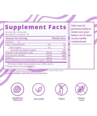 Baby Blues Berry Boost Elderberry Gummies for Moms | Immune Support with Zinc & Vitamin C | Non-GMO Vegan & Gluten-Free (60 Pieces) - Buy Online on GoSupps.com
