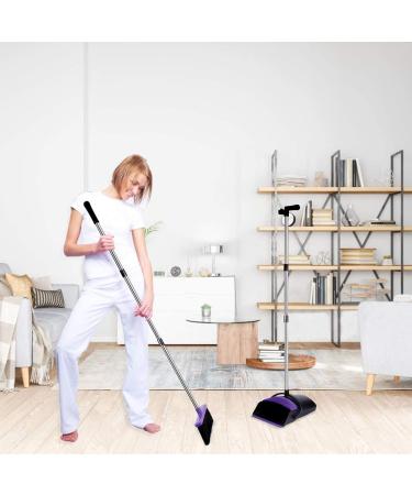 Upright 50-in Broom and Dustpan Set for Home, Kitchen, Office - Self Cleaning with Long Handle - Purple - Buy Online on GoSupps.com