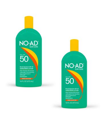 NO-AD SPF 50 Sunscreen Lotion | Hypoallergenic | Broad Spectrum UVA/UVB Protection | Water Resistant | Octinoxate & Oxybenzone Free with moisturizing Vitamin E and Aloe 16oz | Pack of 2