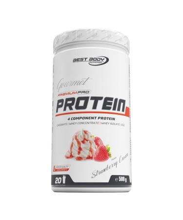 Best Body Nutrition Gourmet Premium Pro Protein Strawberry Cream Dose 4 components Protein Shake: Caseinat Whey concentrate whey isolate egg protein 500 g can Strawberry Cream 500 G (1 Series)