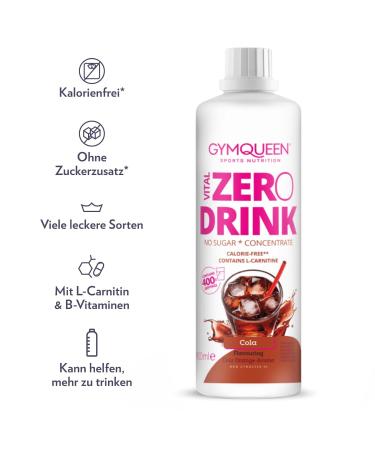 Buy Gymqueen Zero Drink Cola Orange 1000ml - Low-Calorie Sugar-Free Beverage Concentrate with B-Vitamins & Carnitine | Refreshing Cola Orange Syrup for Healthy Drinks - Buy Online on GoSupps.com