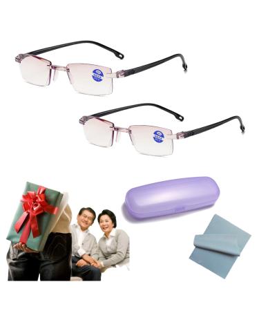 Twaynorb 2 Pairs Sapphire High Hardness Anti Blue Light Intelligent Dual Focus Reading Glasses (style4.3.50/For65-70years)