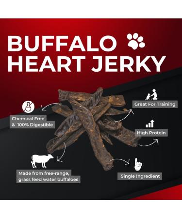 Buffalo Heart Jerky - 300 Grams - 100% All-Natural Single Ingredient Grass-Fed Free-Range Premium Buffalo Dog Treats - Air Dried Healthy Dog Chews - Buy Online on GoSupps.com