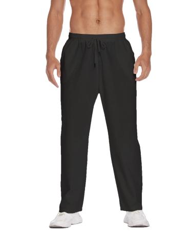 Deyeek Mens Linen Pants Beach Pants Casual Lightweight Cotton Loose Yoga Trousers Summer Beach Pants with Pockets Black XX-Large