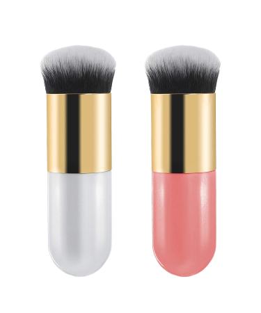2 Pieces Foundation Brush, Chubby Makeup Brush, Suit For Blending Liquid, Cream or Flawless Powder Cosmetics(Golden & Pink)