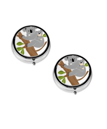 Hugging Tree Koala Printed Mini Round Pill Box Pill Box 3 Compartment Medicine Pill Case Pill Organizer Travel Pillbox Portable Pill Box for Pocket Home Office Use