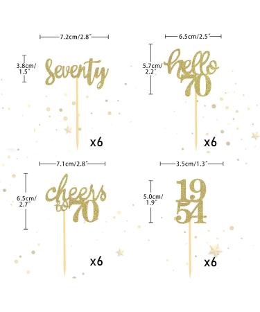 Shop 24PC Gold Glitter 70th Birthday Cupcake Toppers - 1954 Vintage Party Decorations & Accessories - Buy Online on GoSupps.com