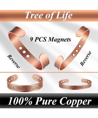 Vicmag 2PCS Lymphatic Drainage Copper Magnetic Cuff Bangles for Men Women - Adjustable Size, Ultra Strength 99.99% Solid Pure Copper (Tree Copper) - Gift Box Included - Buy Online on GoSupps.com