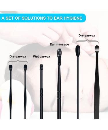 SRG 7 Pack Ear Wax Removal Tool Set - Black Ear Cleaning Kit with Curette Brush & Storage Box - Portable Soothing Anti-Itch Earwax Cleaner - Buy Online on GoSupps.com