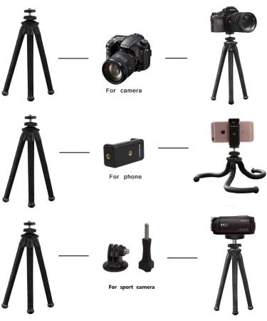 Patekfly 12 Inch Flexible Camera/Phone Tripod with Cell Phone Holder - Compatible with Canon/Nikon/Sony DSLR Cameras, Action Cams, iPhones, and Android Phones - Buy Online on GoSupps.com