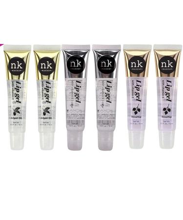6 PACK!! NICKA K NEW YORK Clear Lip Gel with Vitamin E (Argan Oil 2pcs & Rosehip 2pcs & Clear 2pcs)