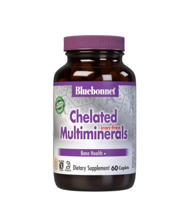 Bluebonnet Nutrition High Potency Chelated Multiminerals (Iron-Free) Albion Chelated Minerals Soy-Free Gluten-Free Non-GMO Kosher Certified Dairy-Free 60 Caplets 20 Servings Unflavored 60 Count (Pack of 1)