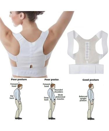 Posture Corrector Back Support Posture Correction Brace Belt Magnet Corrective Therapy Shoulder Straighter Men Women White L 75-85cm - Buy Online on GoSupps.com