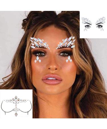 Bomine Rhinestone Mermaid Face & Chest Stickers - Festival Body Jewelry & Temporary Tattoos for Women/Girls - 2 Sets - Buy Online on GoSupps.com