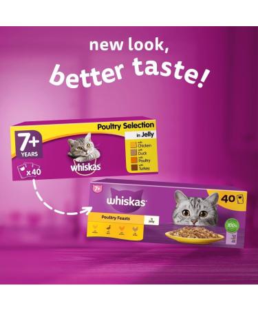 WHISKAS - 7+- Senior Wet Cat Food Pouches - 40 x 85 g - Poultry in Jelly - Bulk Cat Food Megapack - 40 Pouches Poultry 85 g (Pack of 40) - Buy Online on GoSupps.com