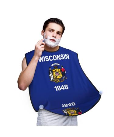 Wisconsin State Flag Print Beard Bib Apron For Men Beard Hair Catcher For Men Shaving Trimming Beard Cape Cloth Black