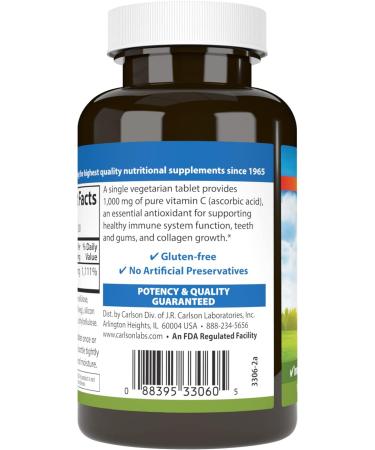 Carlson - Vitamin C 1,000 mg, 100 Count 100 Count (Pack of 1) - Buy Online on GoSupps.com