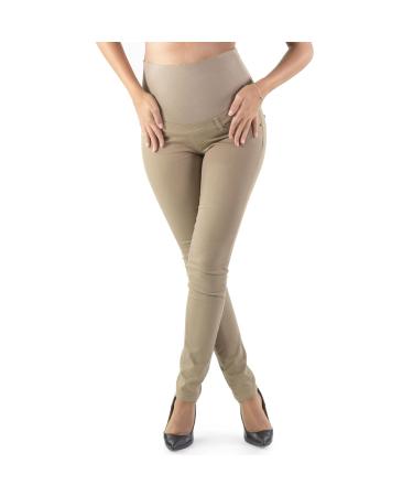 Milano - Maternity Jeans for Pregnant Women Ultra Stretch Buttery Soft Denim Comfortable Slim Clothing. High Waisted Over The Bump Band 14 Beige