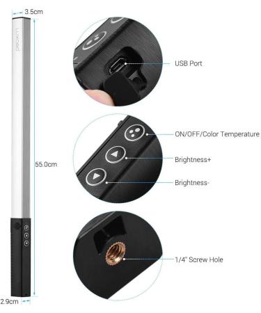 LUXCEO RGB LED Photography Lighting Wand - 1000 Lumens, CRI 95+, USB Rechargeable, Remote Control, Carry Bag - Adjustable Color Temp, 36 Colors - Buy Online on GoSupps.com