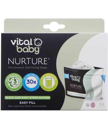 Vital Baby NURTURE Microwave Sterilising Bags - Reusable, Lightweight & Compact - Chemical-Free Sterilisation - 150 Uses - 5 Pack - Buy Online on GoSupps.com