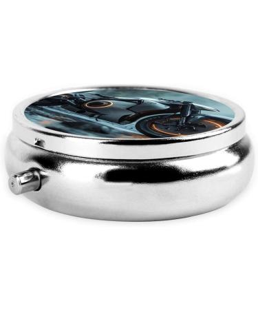 Travel-Ready Sci-Fi Motorcycle Pill Box - Round Mini 3-Compartment Design for Small Pills | Portable & Hinged Perfect for EDC - Buy Online on GoSupps.com