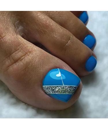 for Women Short Toe Nails Foot Nails Tips Full Cover French Fake Toenails  Sequins 2023 New - AliExpress
