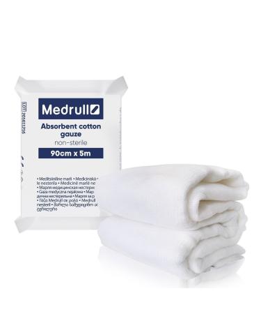 Medrull Medical Gauze Large | "Premium" Gauze Elastic Bandage and Dressing | Quality Absorbent Cotton Gauze | 100% Cotton Bandage Non-sterile | Size 90 cm x 5 m