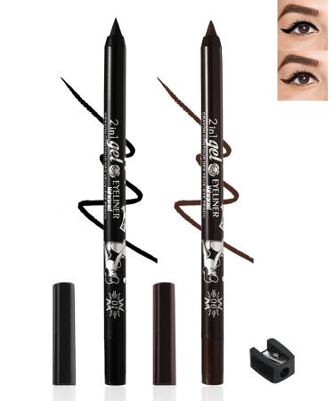 Black Brown Colored Eyeliner Pencil Set-2Pcs Multi-Use Gel Eye Liner Eyeshadow Pen Waterproof Smudge-proof Long Lasting Water Line Pencil Professional Eye Makeup Set for Women with Sharpener-01+06 01 Black +06 Brown